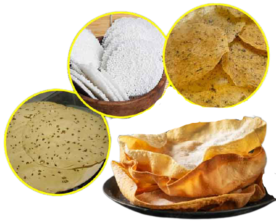 पापड़ ,तिलौरी, बड़ी और सोया बड़ी